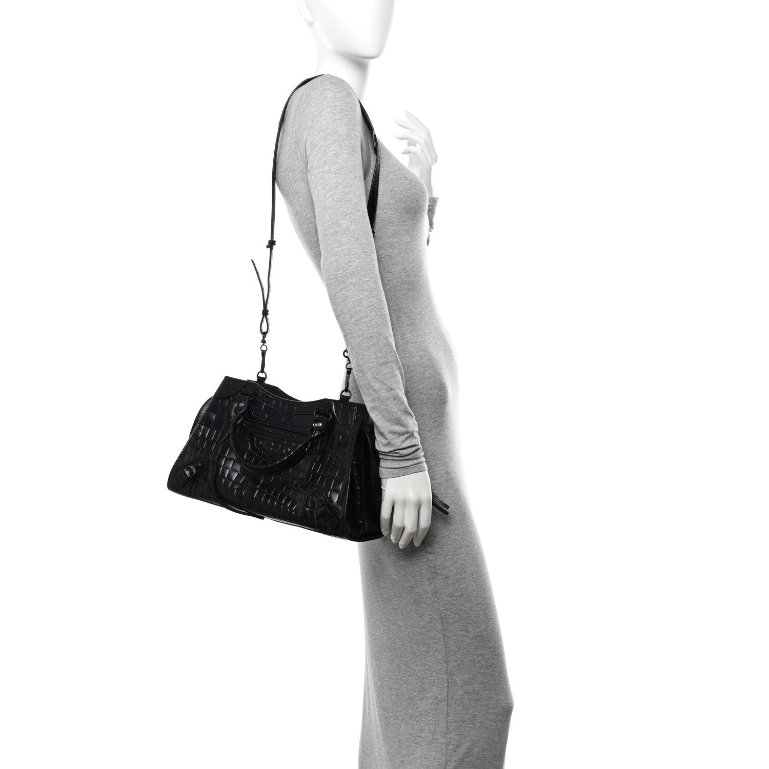 Balenciaga Semi Shiny Calfskin Crocodile Embossed Neo Classic Black Hardware S City Black 2 of 12