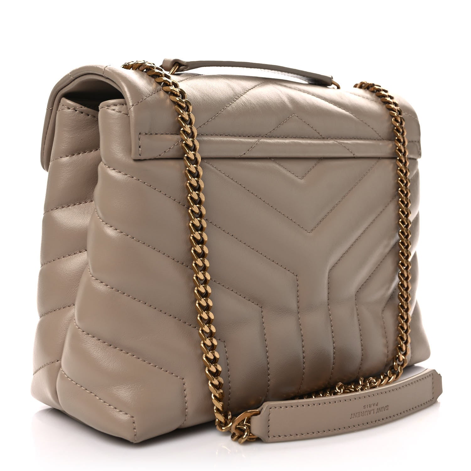 Saint Laurent Calfskin Y Quilted Monogram Small Loulou Chain Satchel Dark Beige 3 of 10