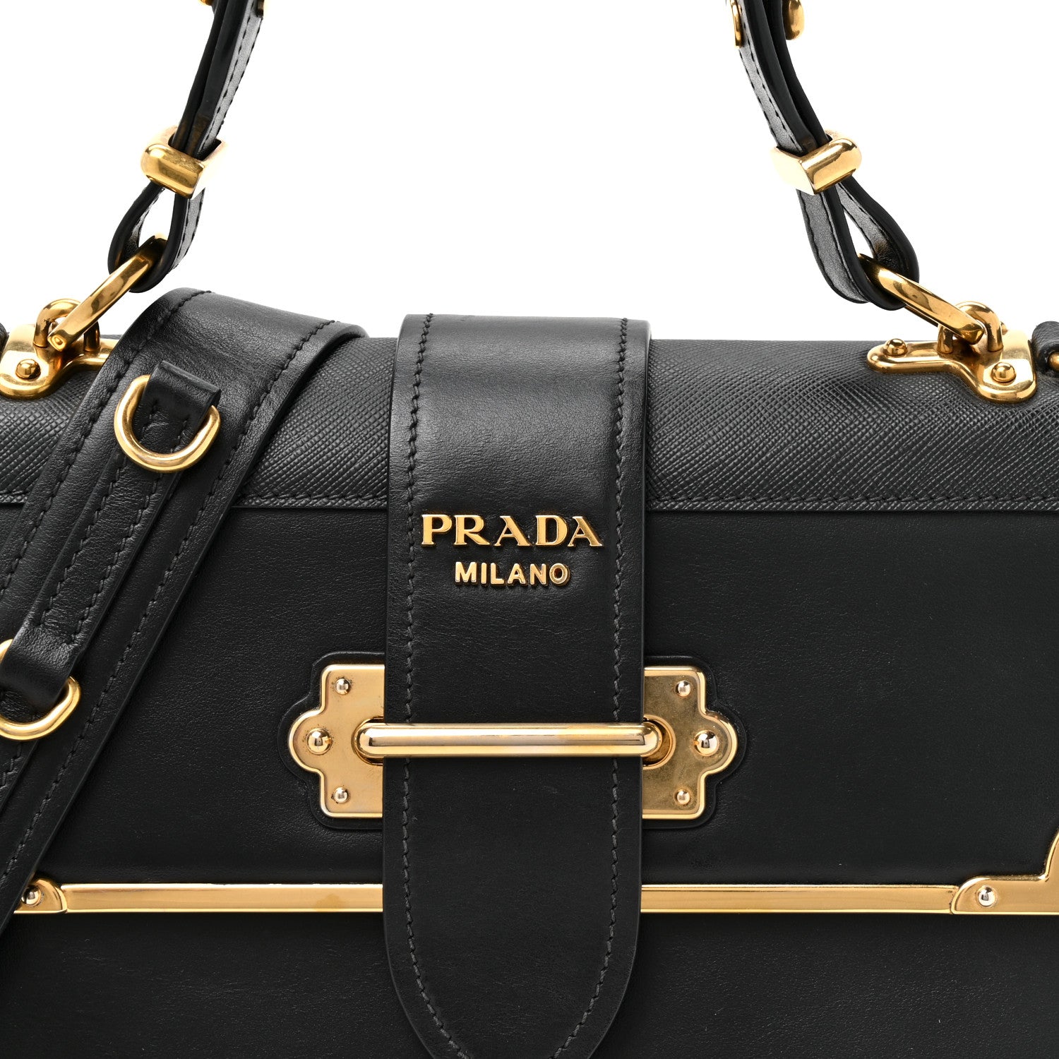 Prada City Calfskin Saffiano Cahier Top Handle Bag Black 7 of 13