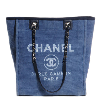 Chanel Toile Small Deauville Tote Denim Blue 1 of 9