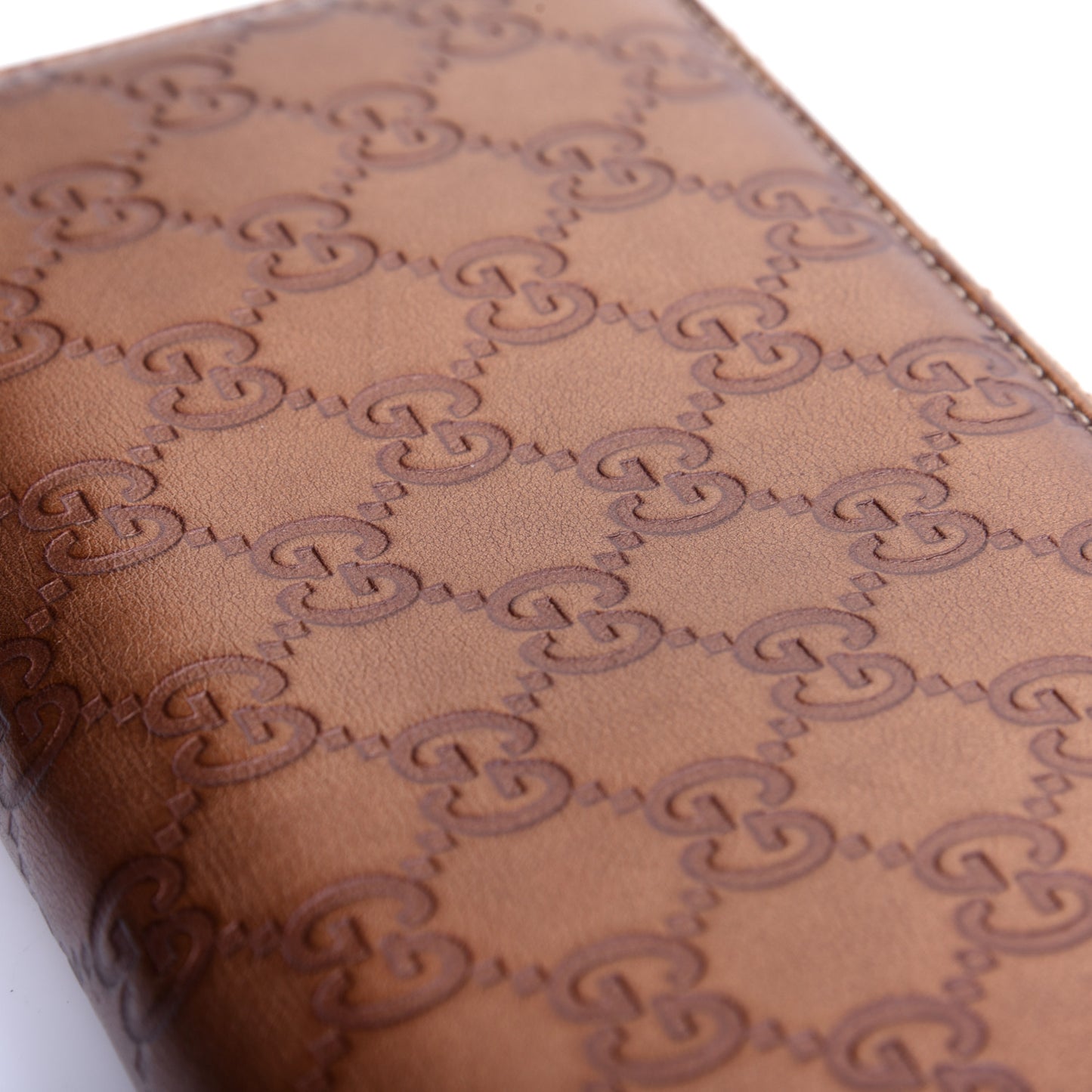 Metallic Guccissima Twins Zip Around Organizer Wallet Bronze