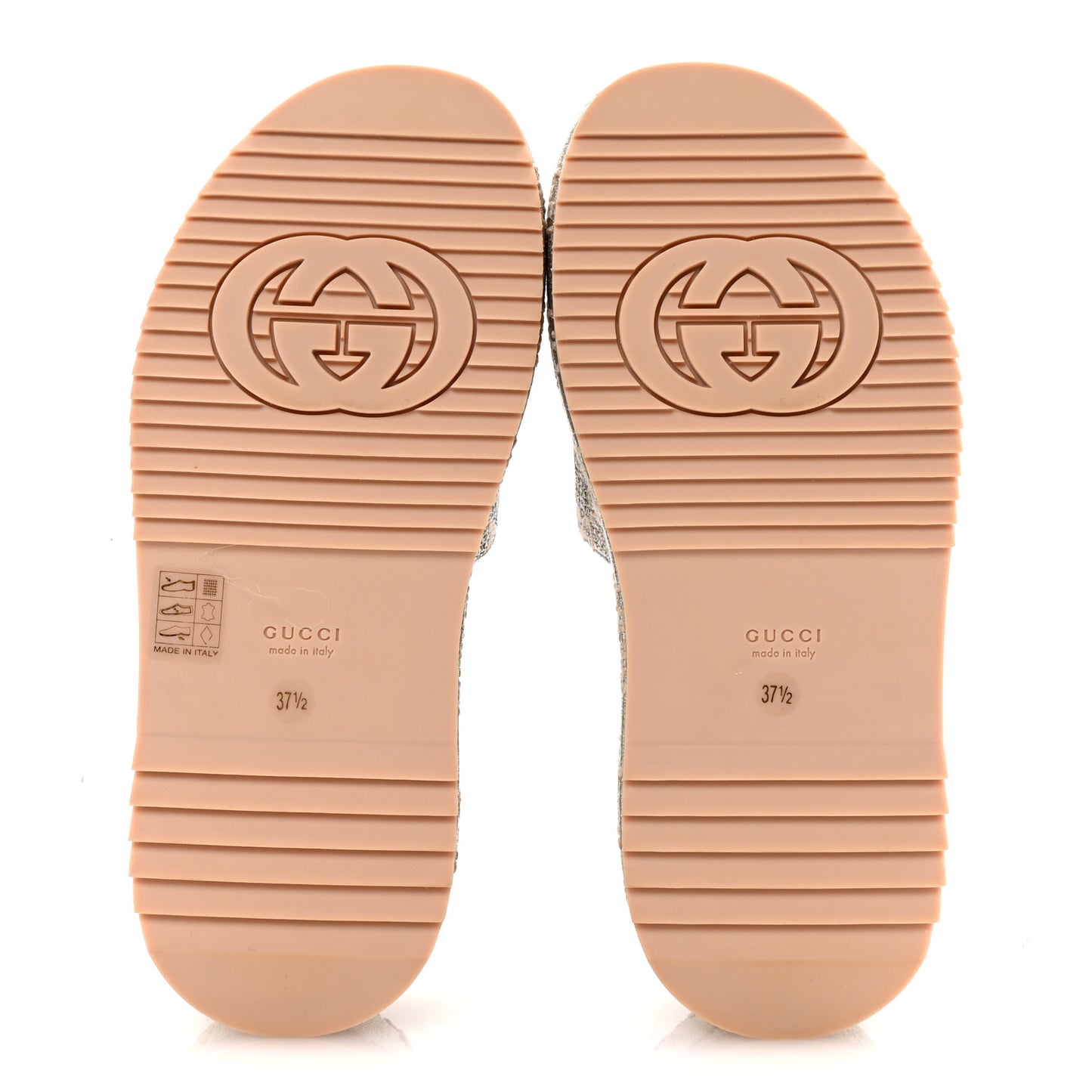 Lame Heritage GG Monogram Angelina Platform 55mm Slide Sandals 37.5 Silver Beige