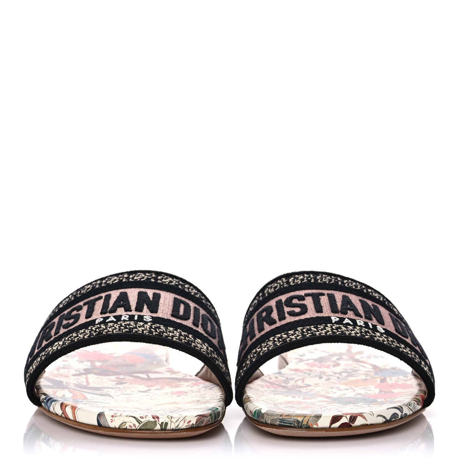 Christian Dior Canvas Jardin d’Hiver Embroidered Dway Flat Slide Sandals 39 White Multicolor 2 of 7