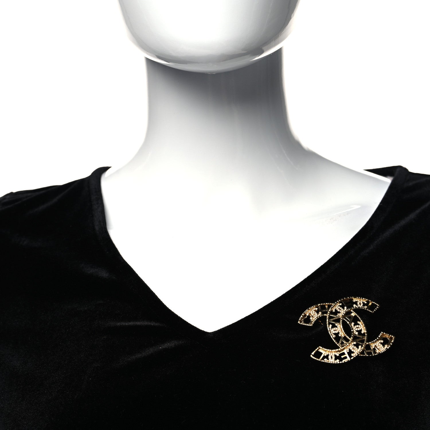 Chanel Crystal Coco CC Logo Brooch Gold 2 of 4