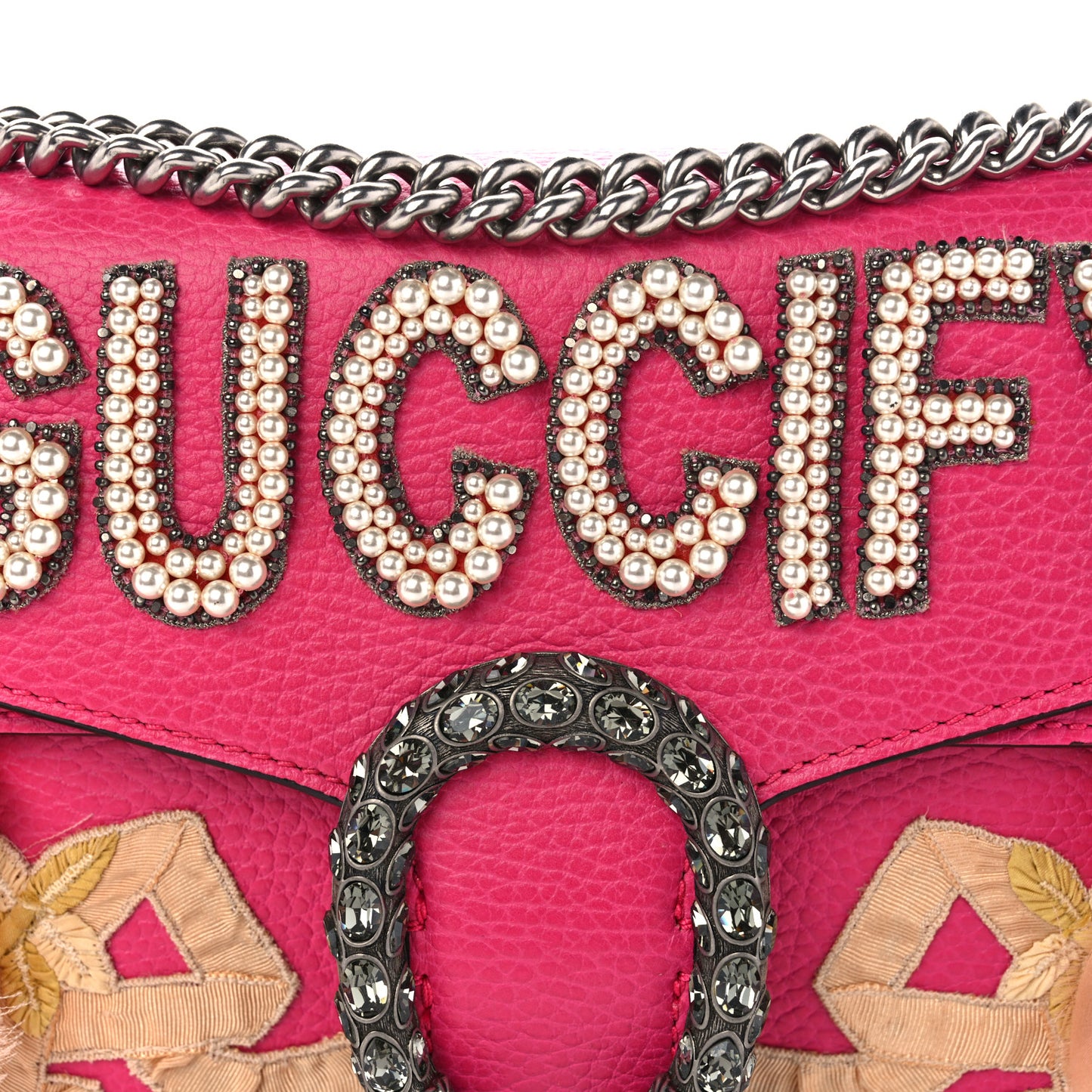 Pebbled Calfskin Embellished Guccify Small Dionysus Shoulder Bag Rosa