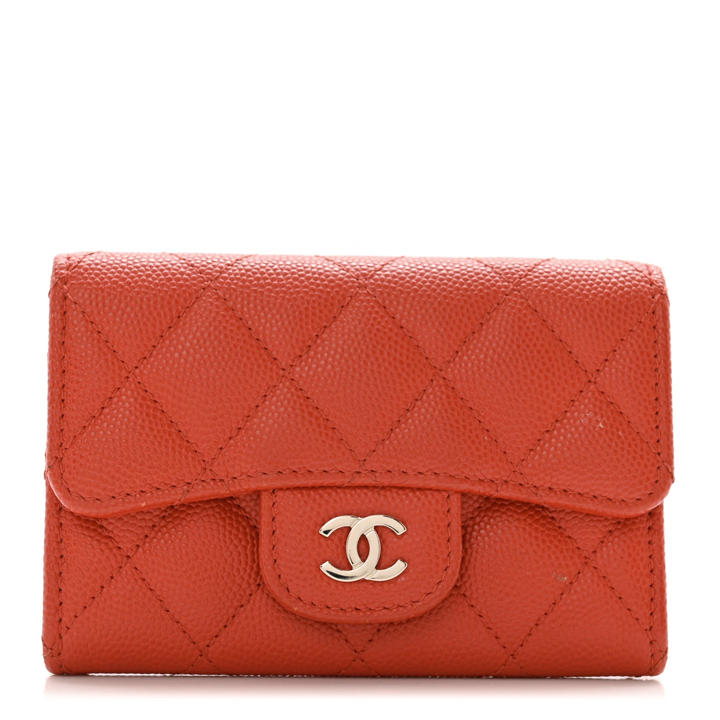 Caviar Quilted Flap Card Holder Orange