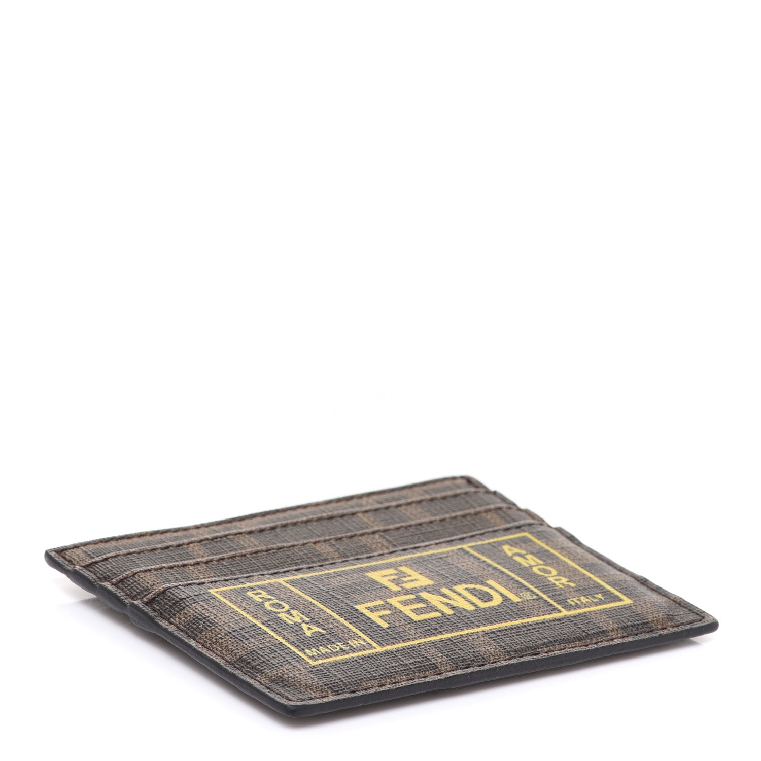 Fendi Glazed Fabric FF 1974 Roma Amor Card Holder Tobacco Limone 4 of 8