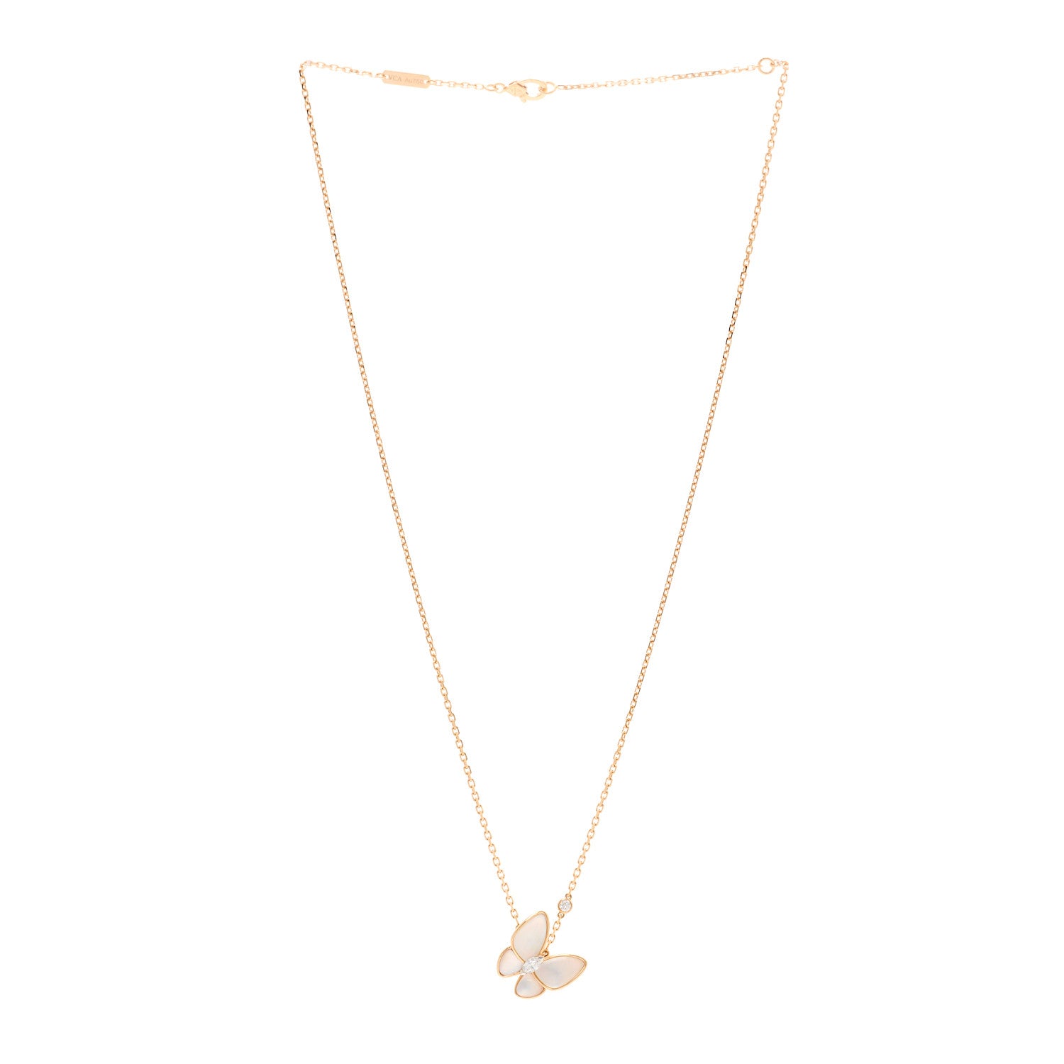 Van Cleef & Arpels 18K Rose Gold Diamond Mother of Pearl Two Butterfly Pendant Necklace 3 of 5
