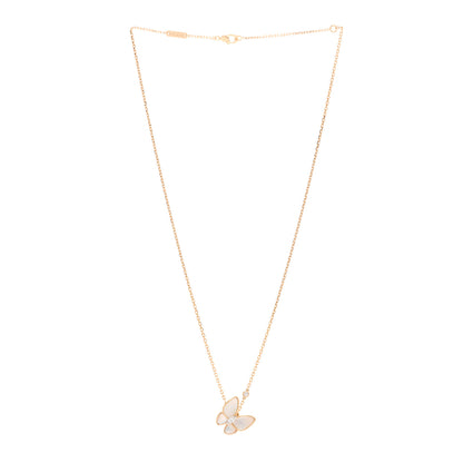 Van Cleef & Arpels 18K Rose Gold Diamond Mother of Pearl Two Butterfly Pendant Necklace 3 of 5