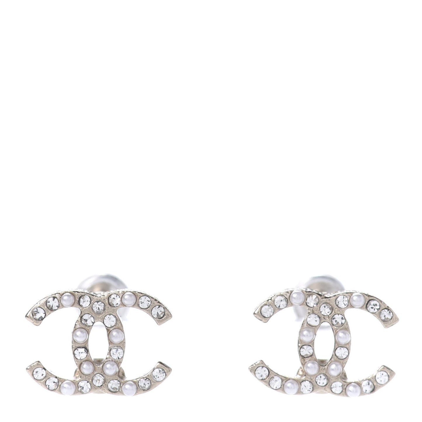 Pearl Crystal CC Earrings Light Gold