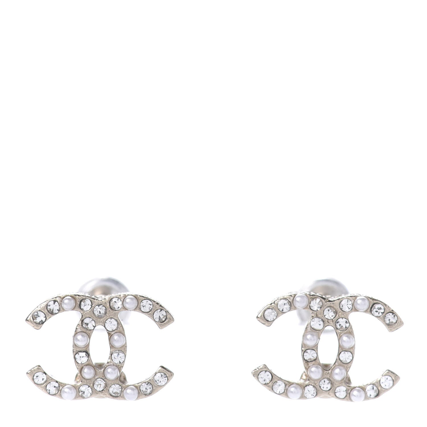 Chanel Pearl Crystal CC Earrings Light Gold 1 of 5