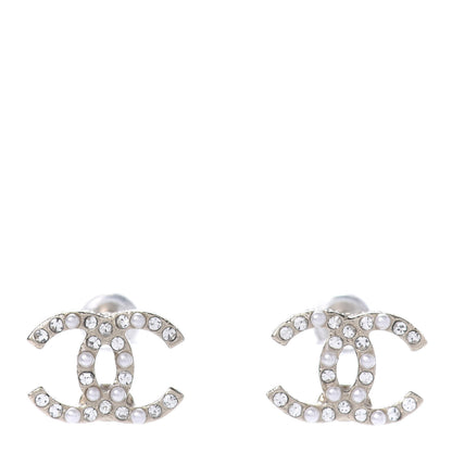 Chanel Pearl Crystal CC Earrings Light Gold 1 of 5