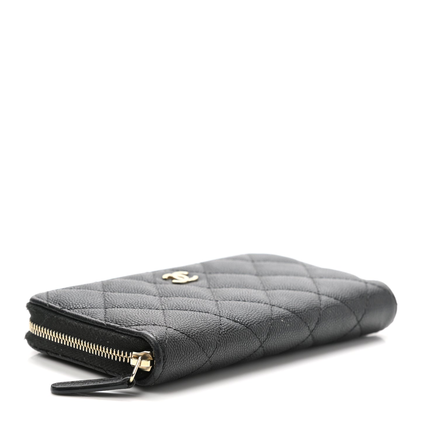 Caviar Quilted Small Zip Around Wallet Black