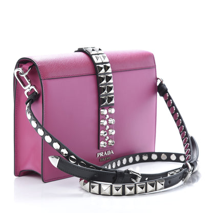 Prada Saffiano City Calfskin Studded Small Elektra Shoulder Bag Fuxia 3 of 10