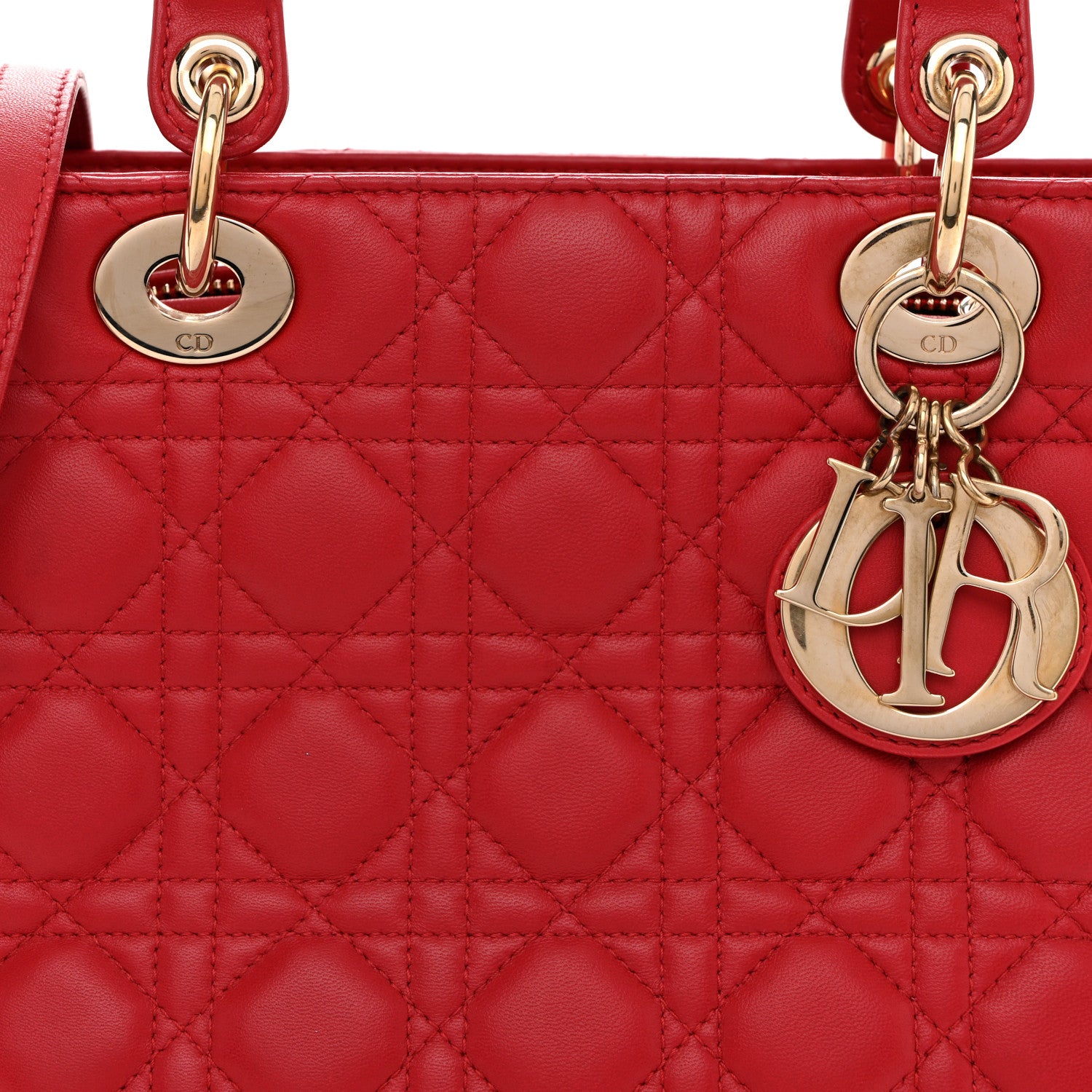 Christian Dior Lambskin Cannage Medium Lady Dior Red 7 of 11
