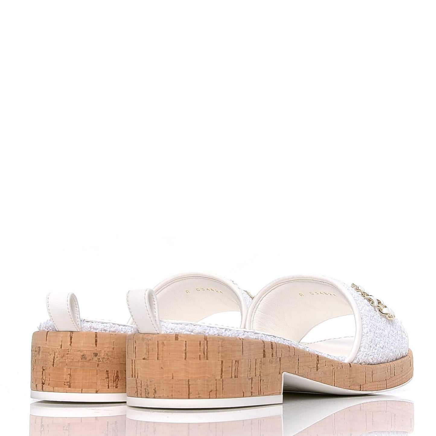 Tweed Cork CC Chain Mule Sandal 39.5 White