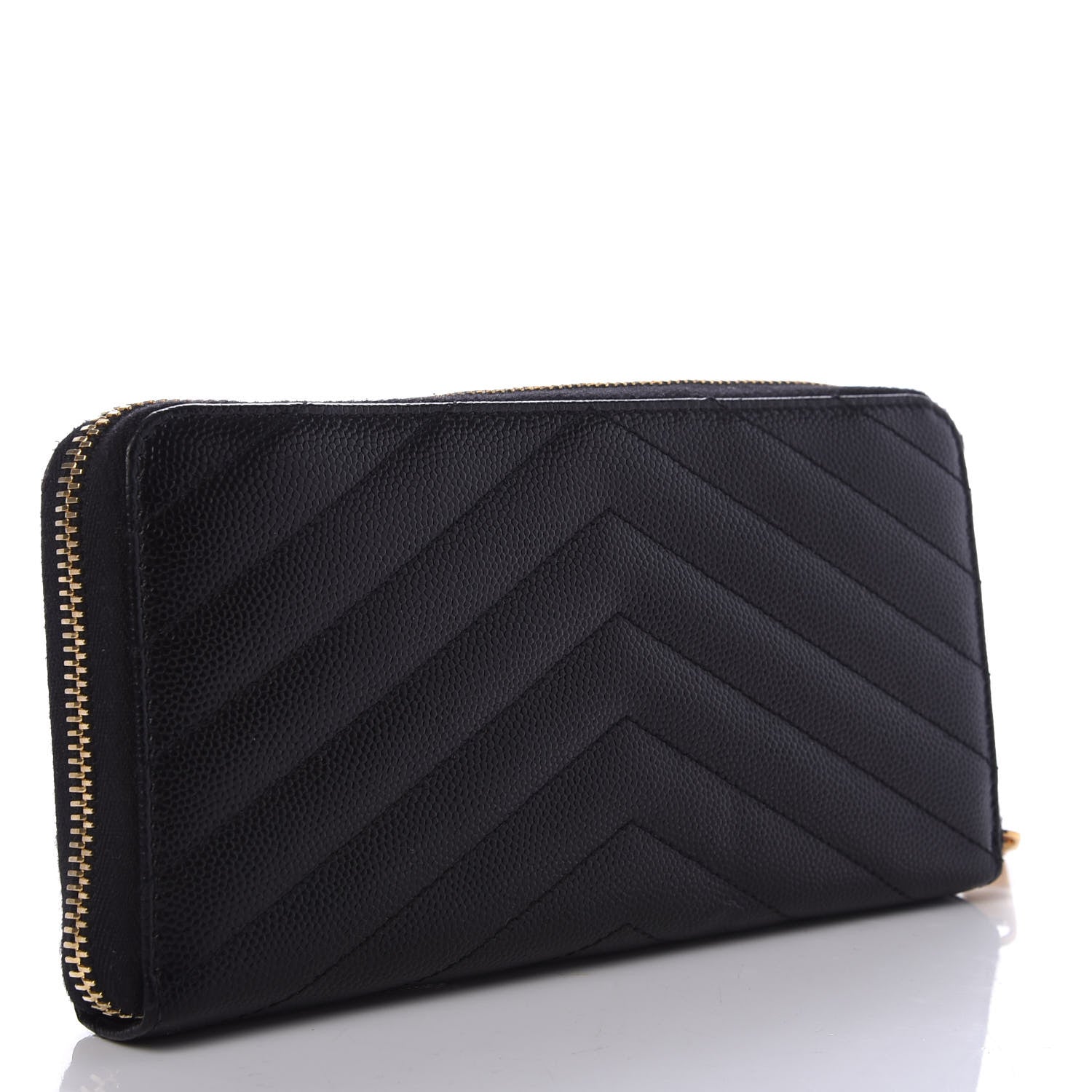Saint Laurent Grain De Poudre Matelasse Chevron Monogram Zip Around Wallet Black 3 of 7
