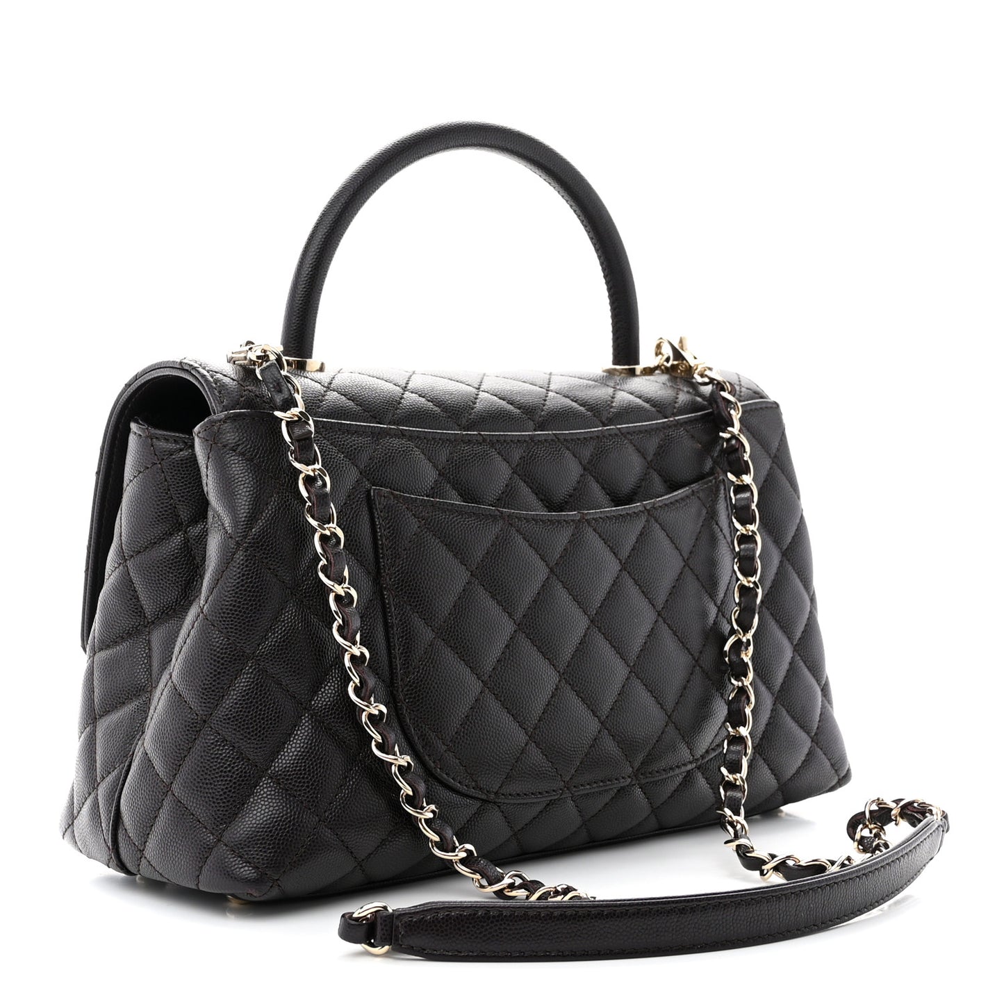 Caviar Quilted Small Coco Handle Flap Dark Brown
