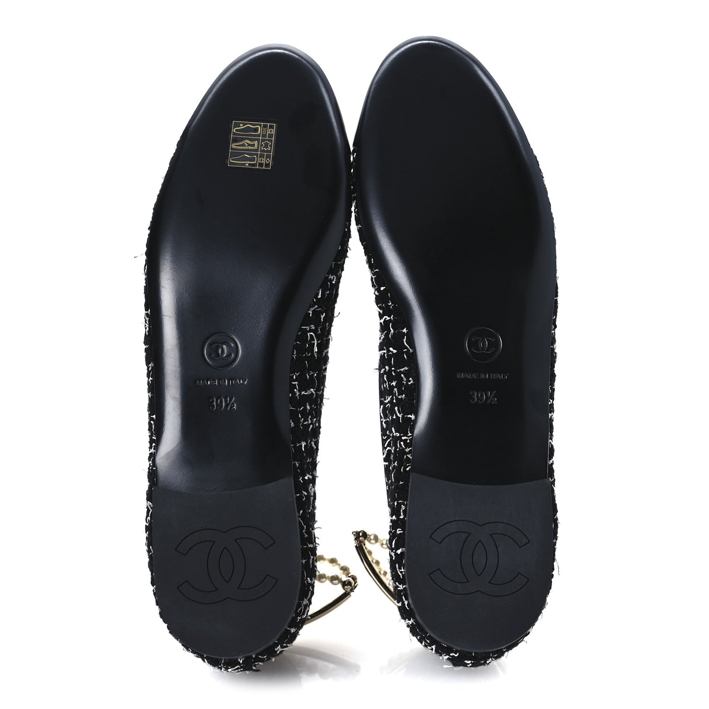 Tweed Lambskin Cap Toe Ankle Chain Ballerina Flats 39.5 Black White