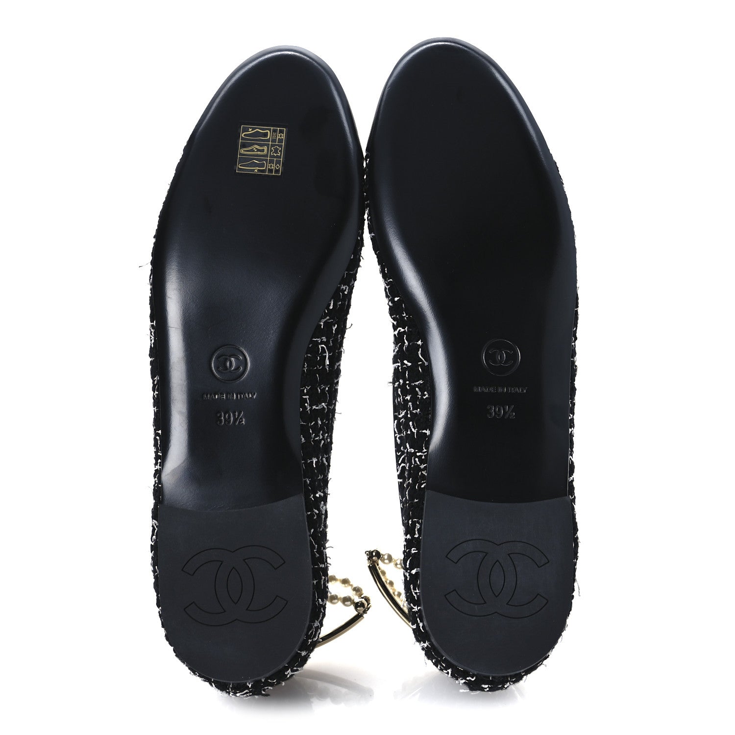 Chanel Tweed Lambskin Cap Toe Ankle Chain Ballerina Flats 39.5 Black White 7 of 10