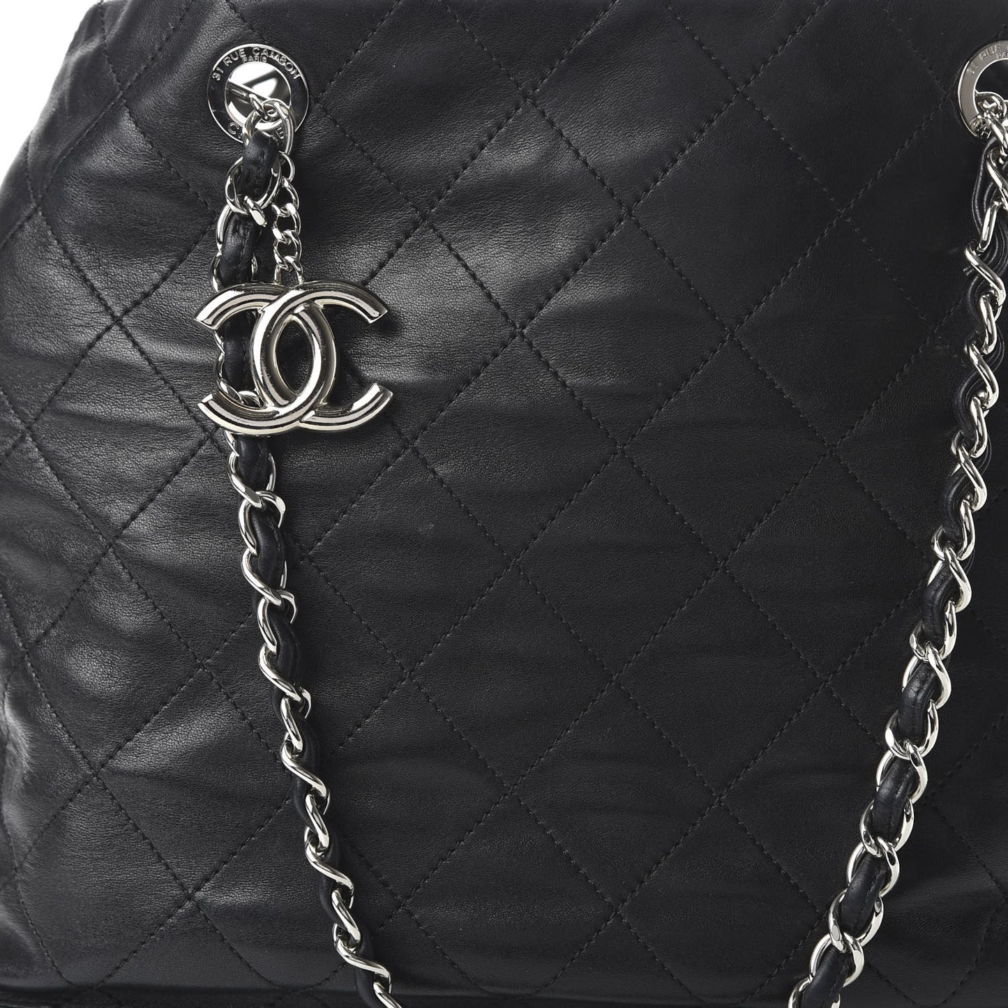 Calfskin Stitched Large VIP Shopping Tote Black