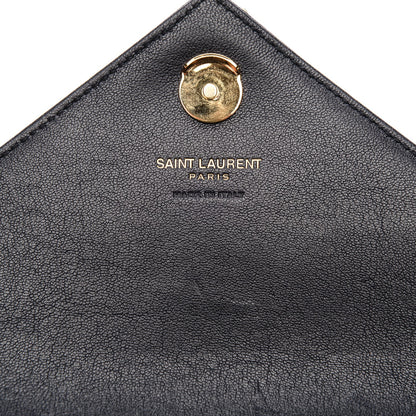 Saint Laurent Sheepskin Matelasse Chevron Monogram College Chain Wallet Deep Marine 6 of 6