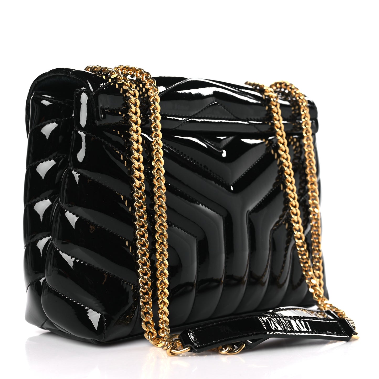 Patent Y Quilted Monogram Small Loulou Chain Satchel Black