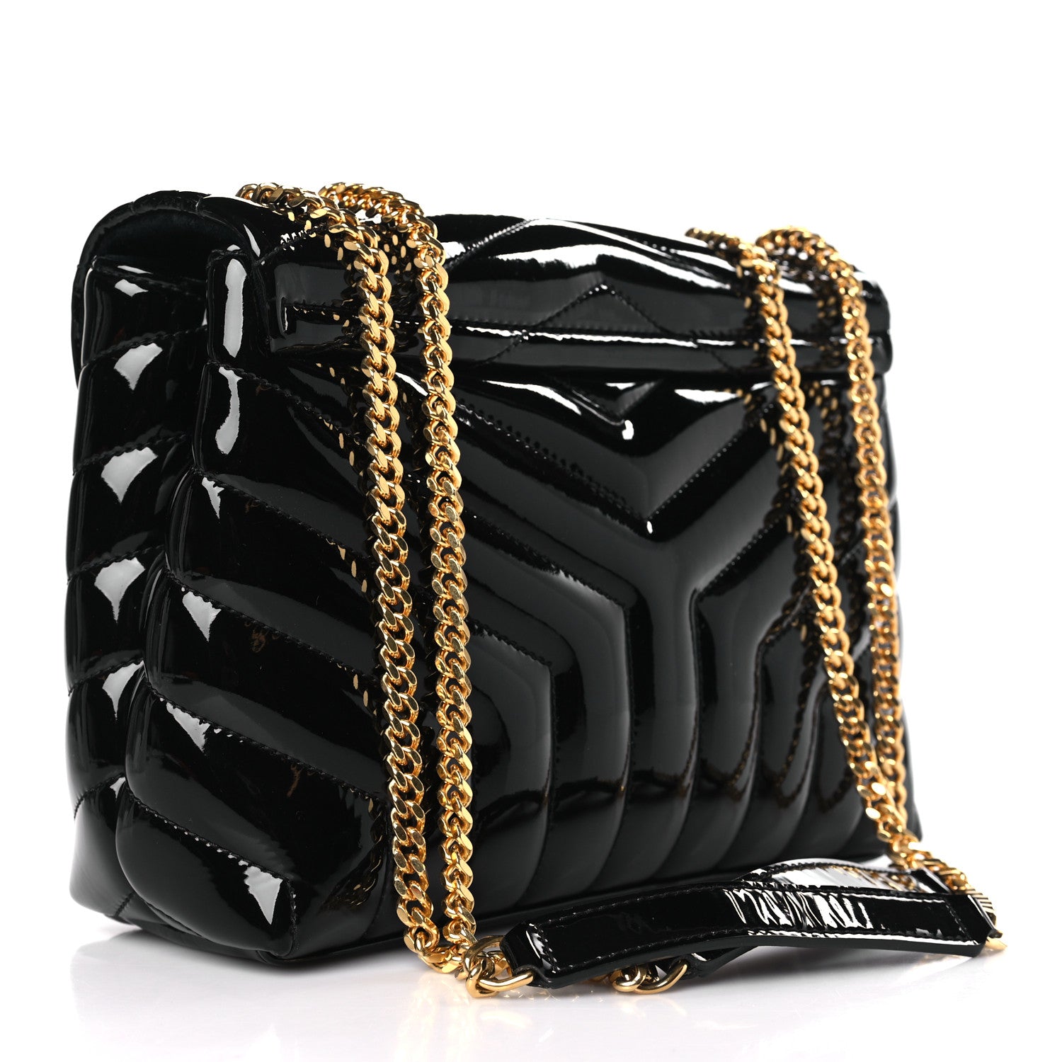 Saint Laurent Patent Y Quilted Monogram Small Loulou Chain Satchel Black 3 of 9