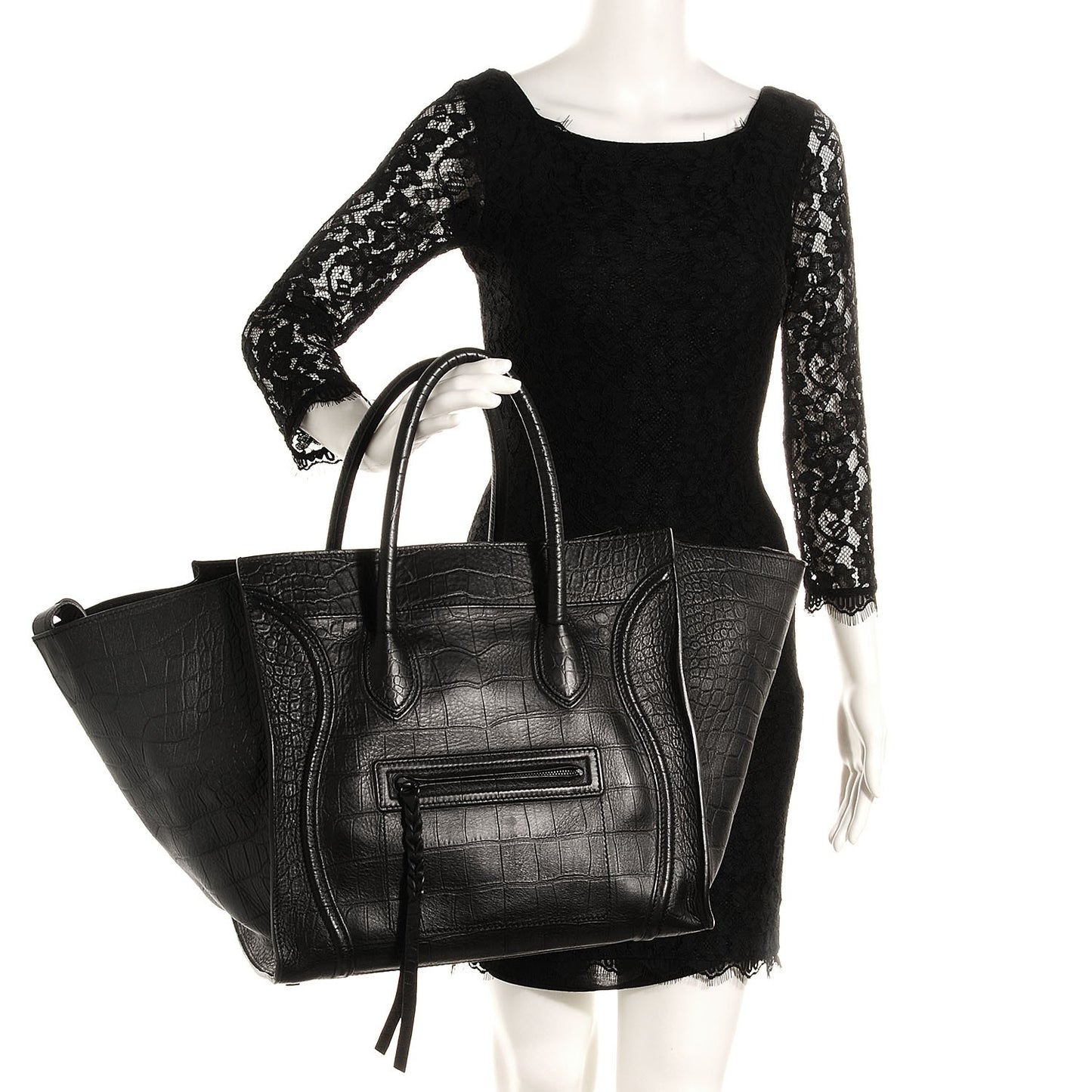 Crocodile Embossed Large Phantom Luggage Black