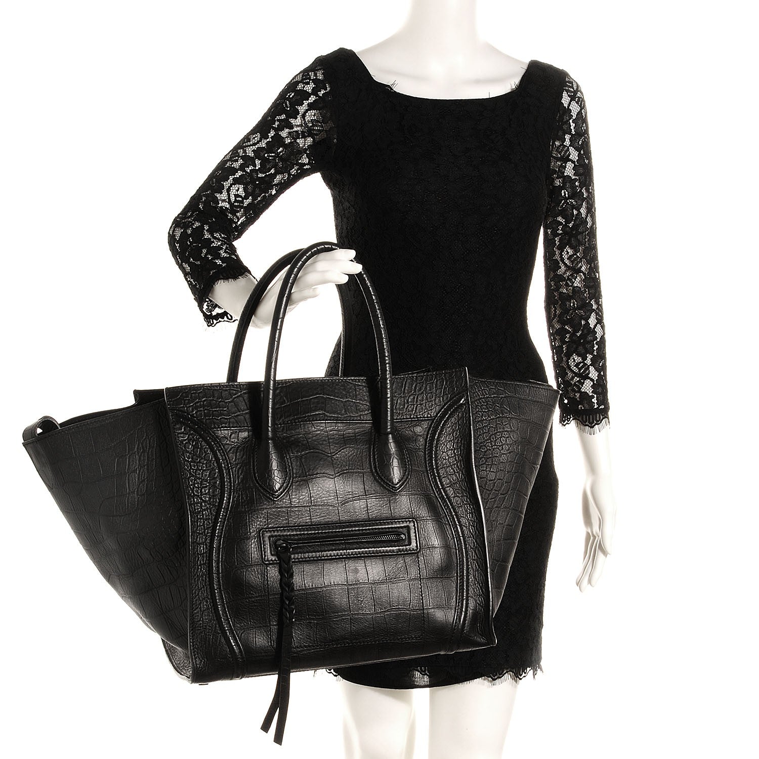 Celine Crocodile Embossed Large Phantom Luggage Black 2 of 8