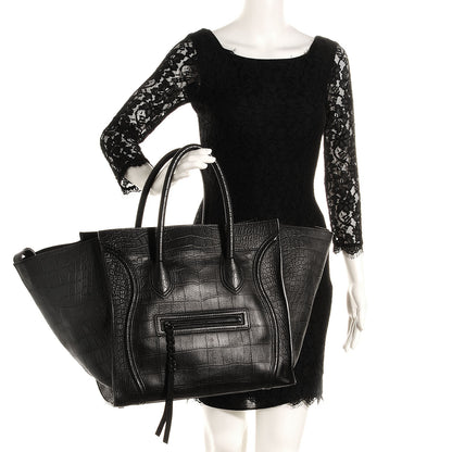 Celine Crocodile Embossed Large Phantom Luggage Black 2 of 8