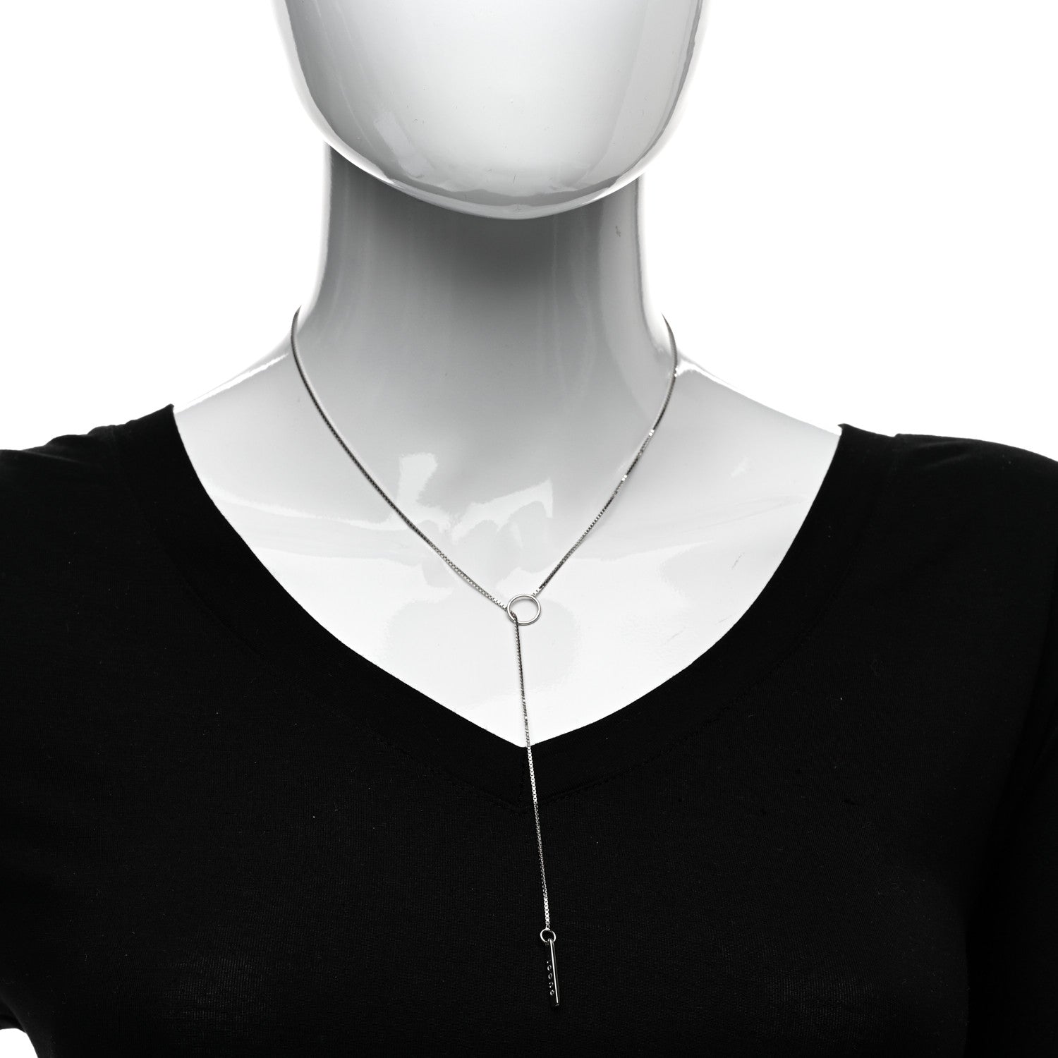 Gucci 18K White Gold 20mm Lariat Necklace 2 of 4