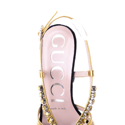 Gucci Velvet Nappa Crystal Zephyra Slingback Platform High Heel Sandals 36.5 Black Gold 7 of 9