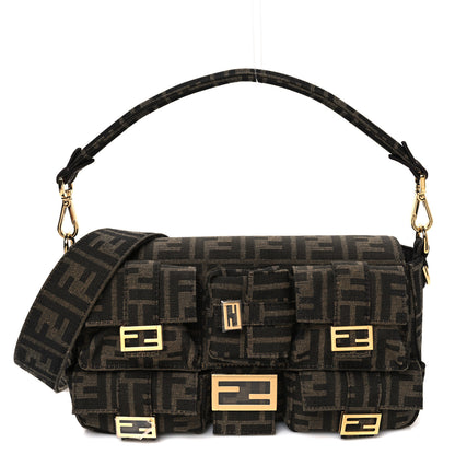 Fendi Fabric Jacquard FF 1974 Multipocket Baguette Tobacco Moro 1 of 11