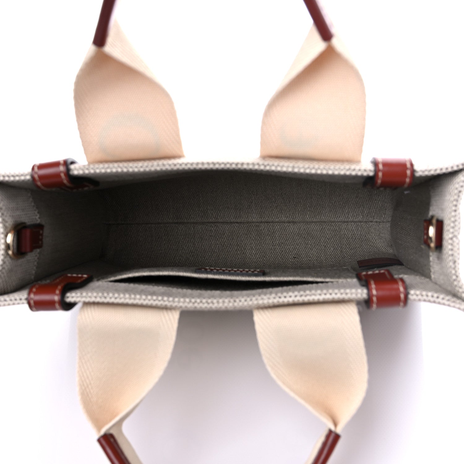 Chloe Cotton Calfskin Small Woody Ribbon Tote With Strap White Brown 5 of 10