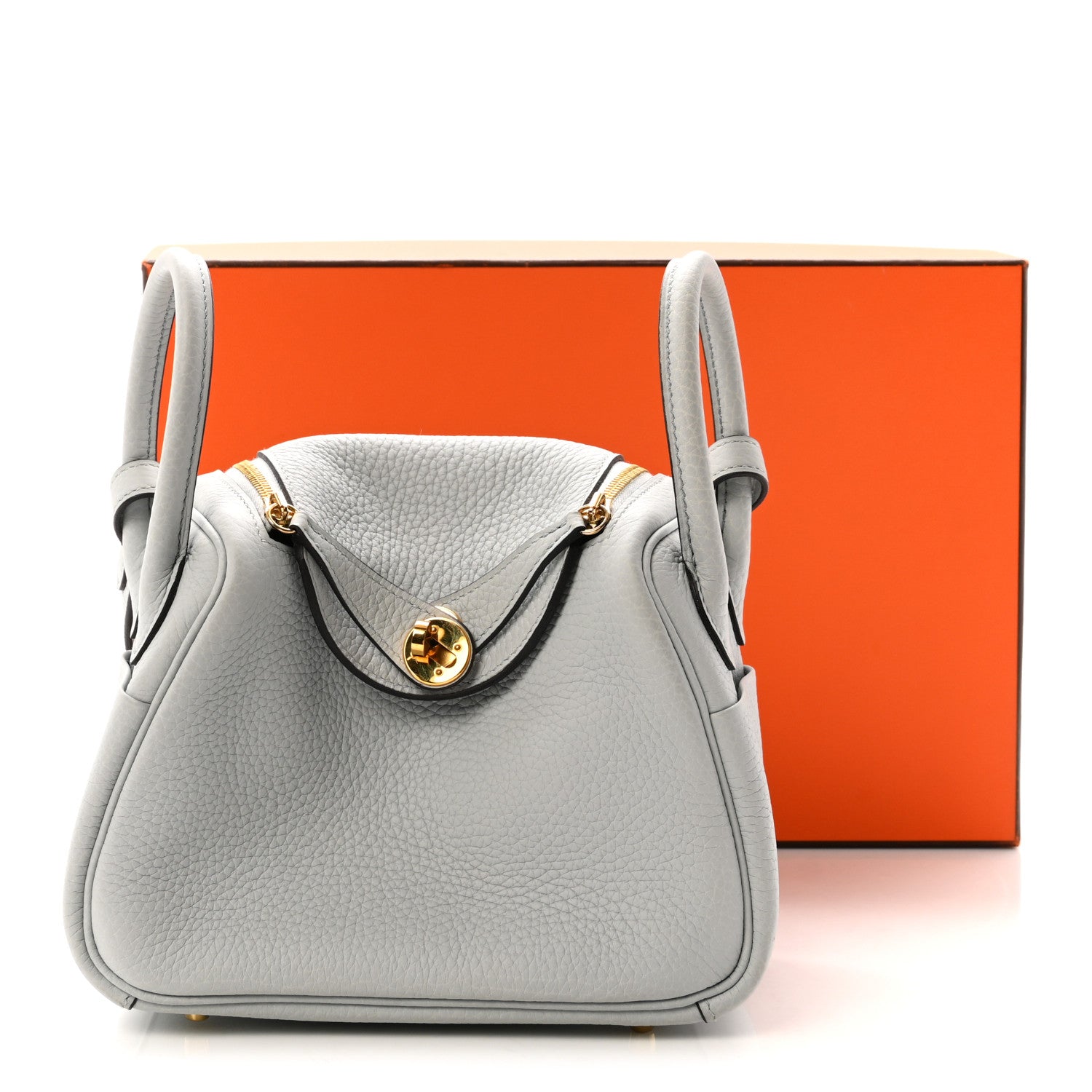 Hermes Taurillon Clemence Mini Lindy 20 Bleu Pale 11 of 11