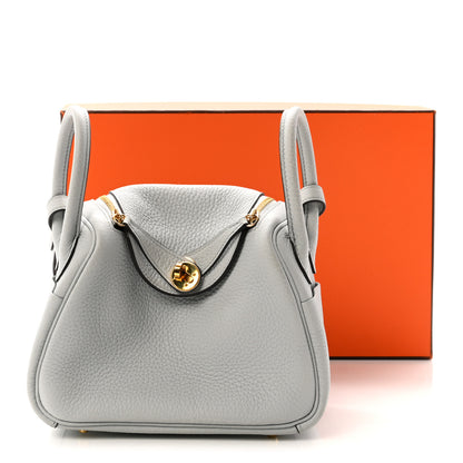 Hermes Taurillon Clemence Mini Lindy 20 Bleu Pale 11 of 11