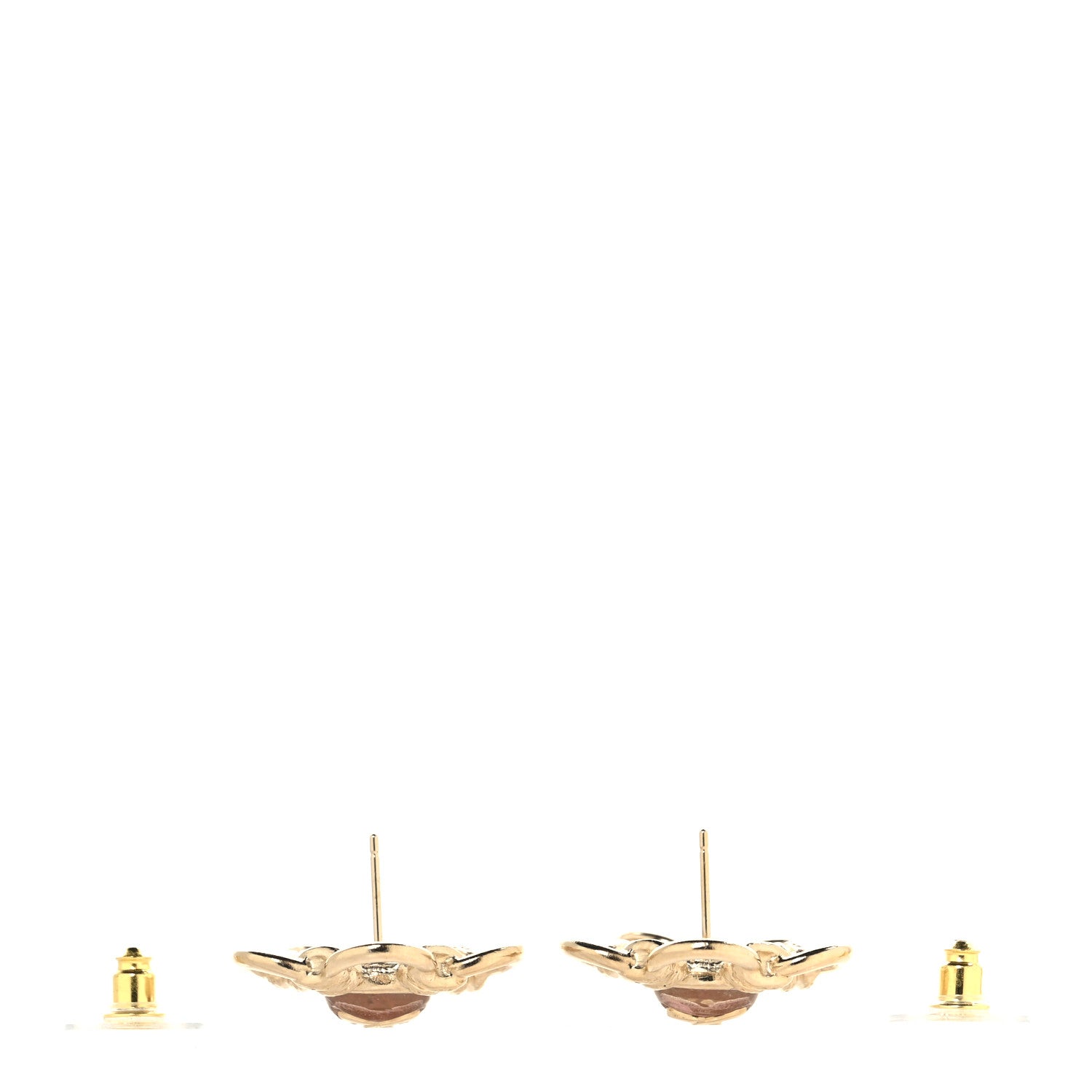Chanel Resin CC Flower Earrings Gold Pink 3 of 5