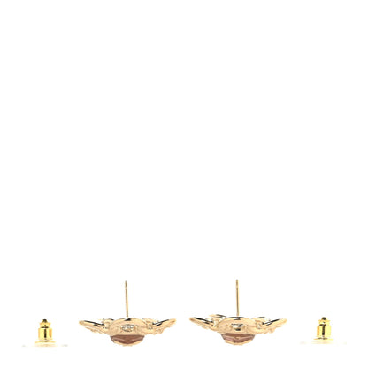 Chanel Resin CC Flower Earrings Gold Pink 3 of 5