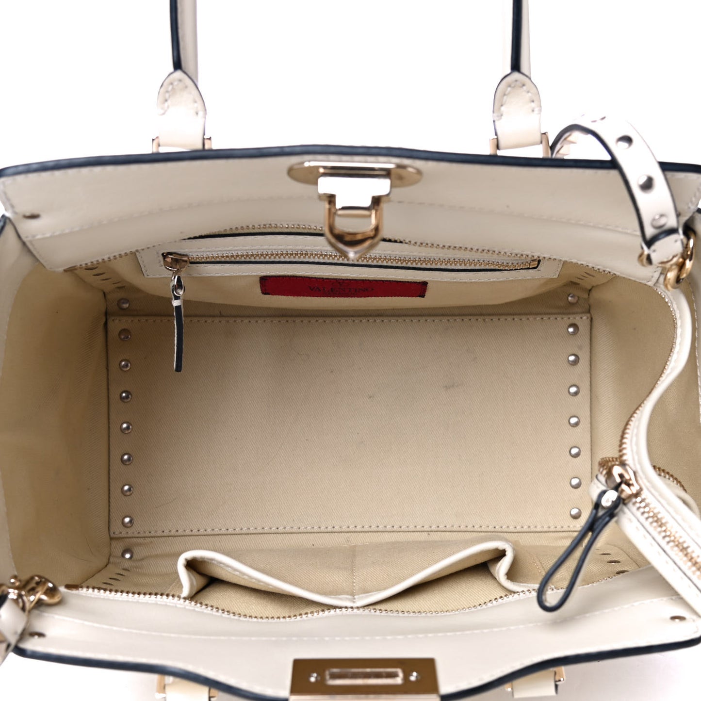 Vitello Small Rockstud Double Handle Tote Ivory