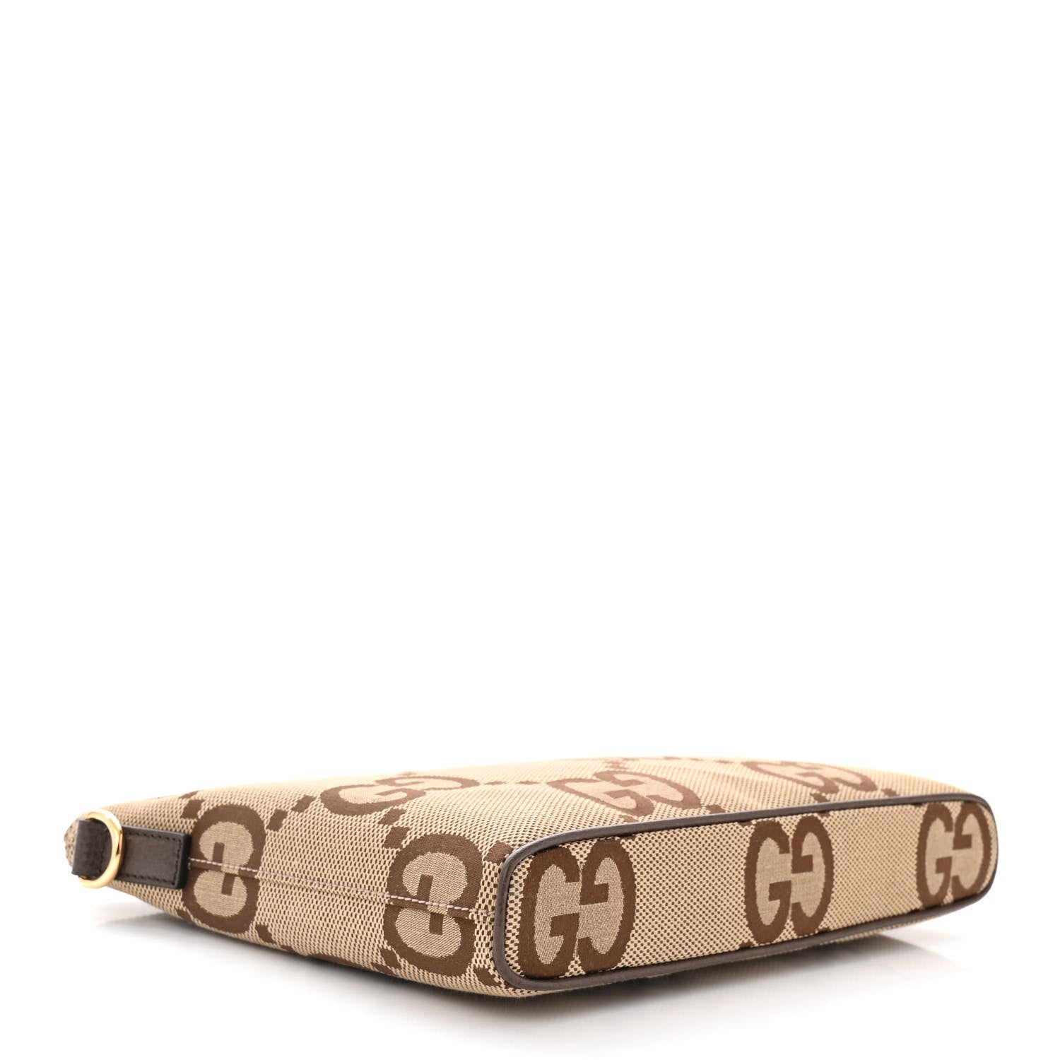 Gucci Monogram Jumbo GG Textured Dollar Calfskin Web Wristlet Messenger Bag Camel Ebony New Acero 4 of 10