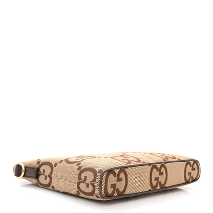 Gucci Monogram Jumbo GG Textured Dollar Calfskin Web Wristlet Messenger Bag Camel Ebony New Acero 4 of 10