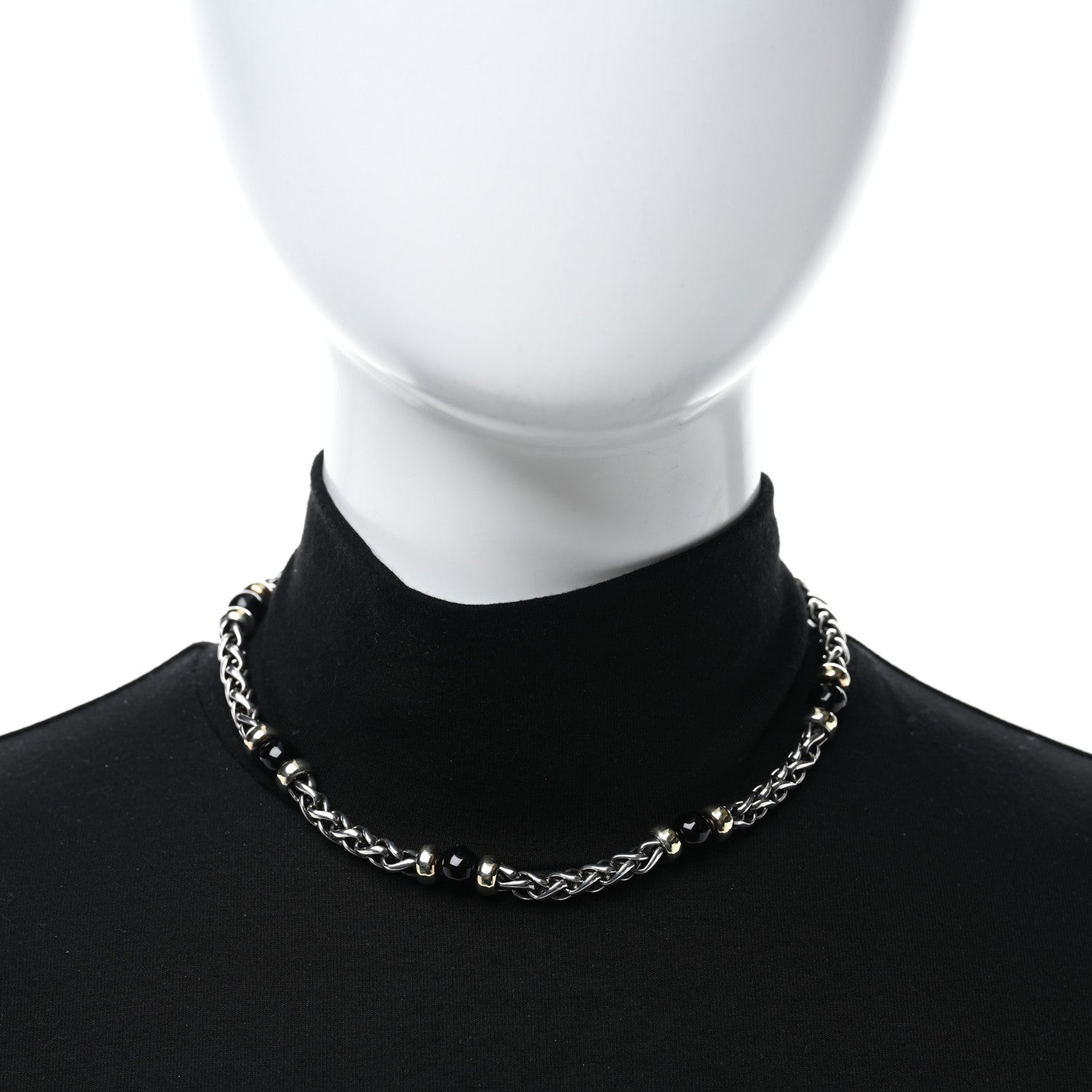 David Yurman Sterling Silver 18K Yellow Gold Black Onyx Wheat Chain Necklace 2 of 4