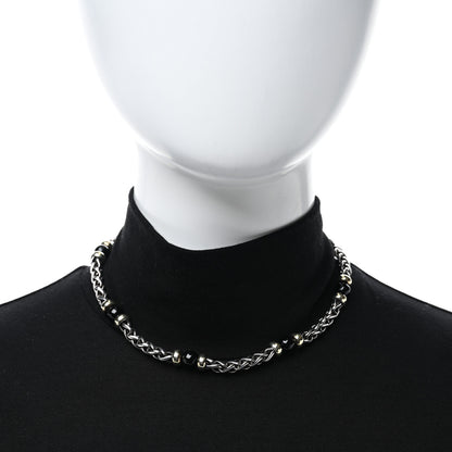 David Yurman Sterling Silver 18K Yellow Gold Black Onyx Wheat Chain Necklace 2 of 4