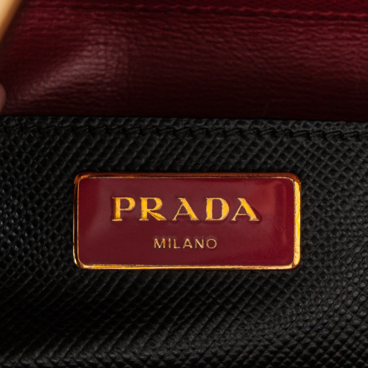Prada Saffiano Cuir Bi-Color Double Handle Tote Black Fuoco 6 of 6