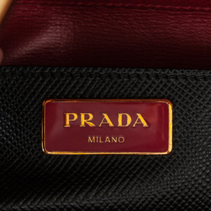 Prada Saffiano Cuir Bi-Color Double Handle Tote Black Fuoco 6 of 6