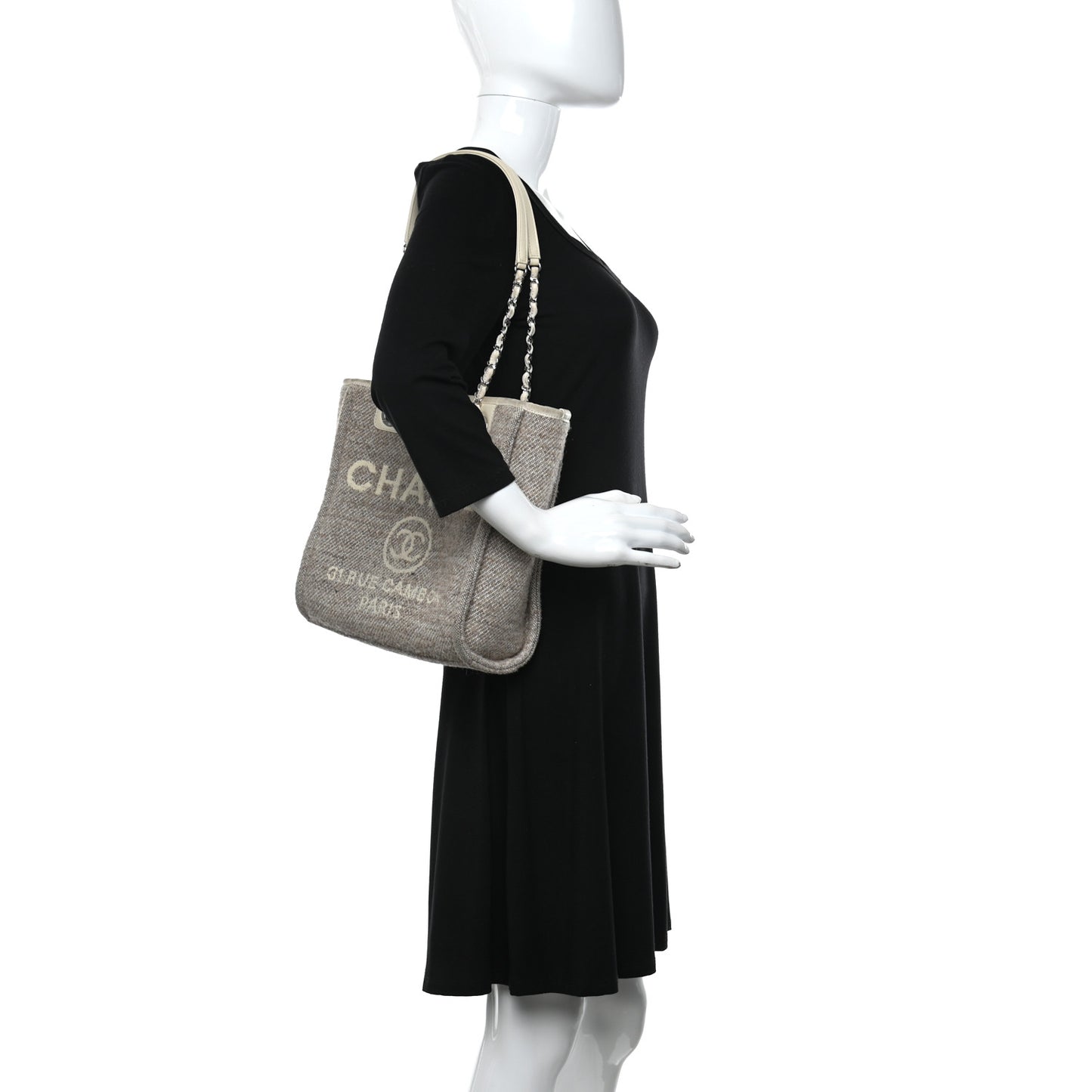 Mixed Fibers Calfskin Mini Deauville Tote Beige