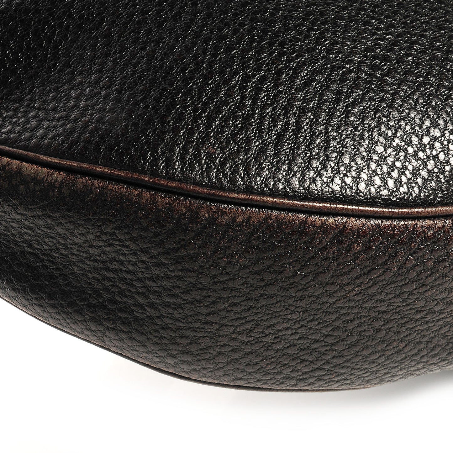 Leather Half Moon Bamboo Ring Hobo Black