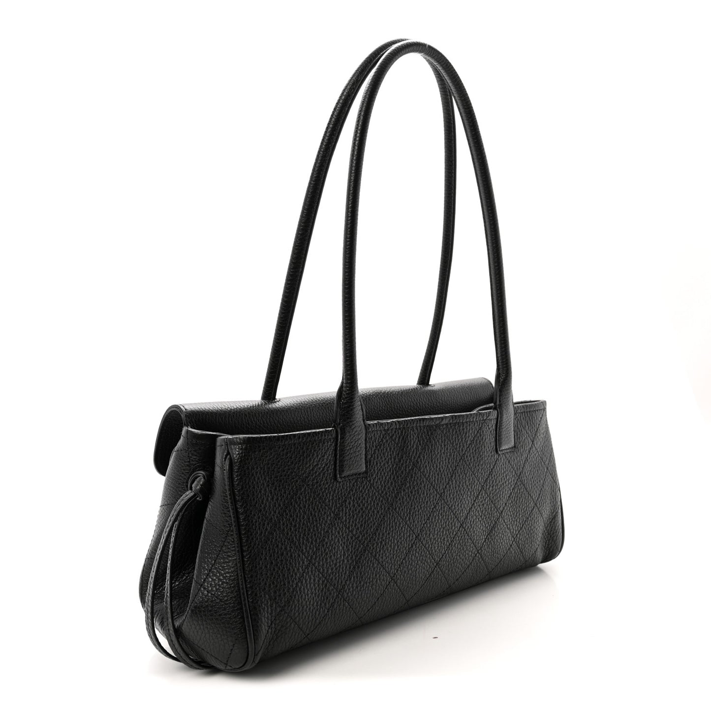 Grained Calfskin Stitched Urban Essentials Small Shopping Bag Black