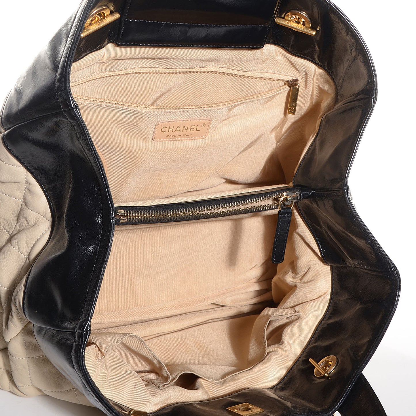 Calfskin In The Mix Shopping Tote Beige Black